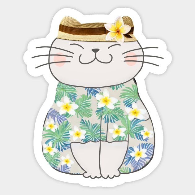 Cute Cat in Hawaiian Shirt Sticker by Glitteringworld